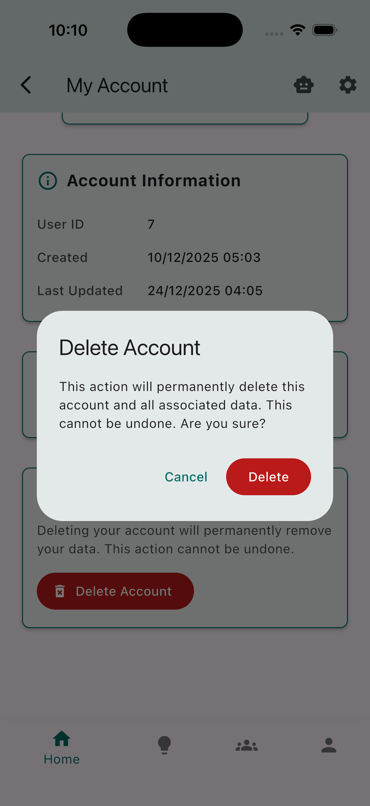 Confirm deletion dialog