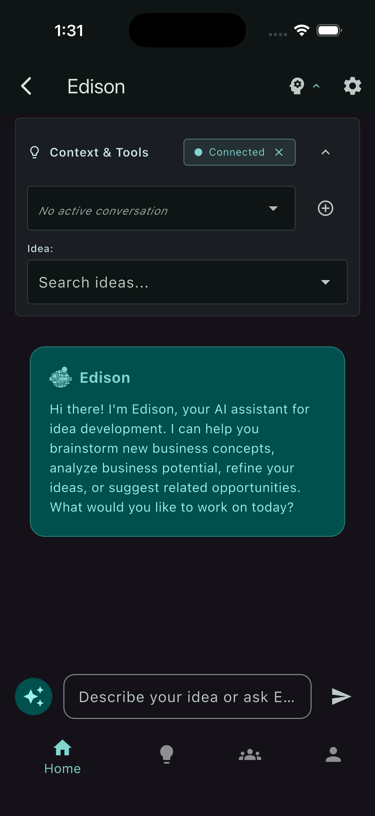 Context & Tools dropdown opened