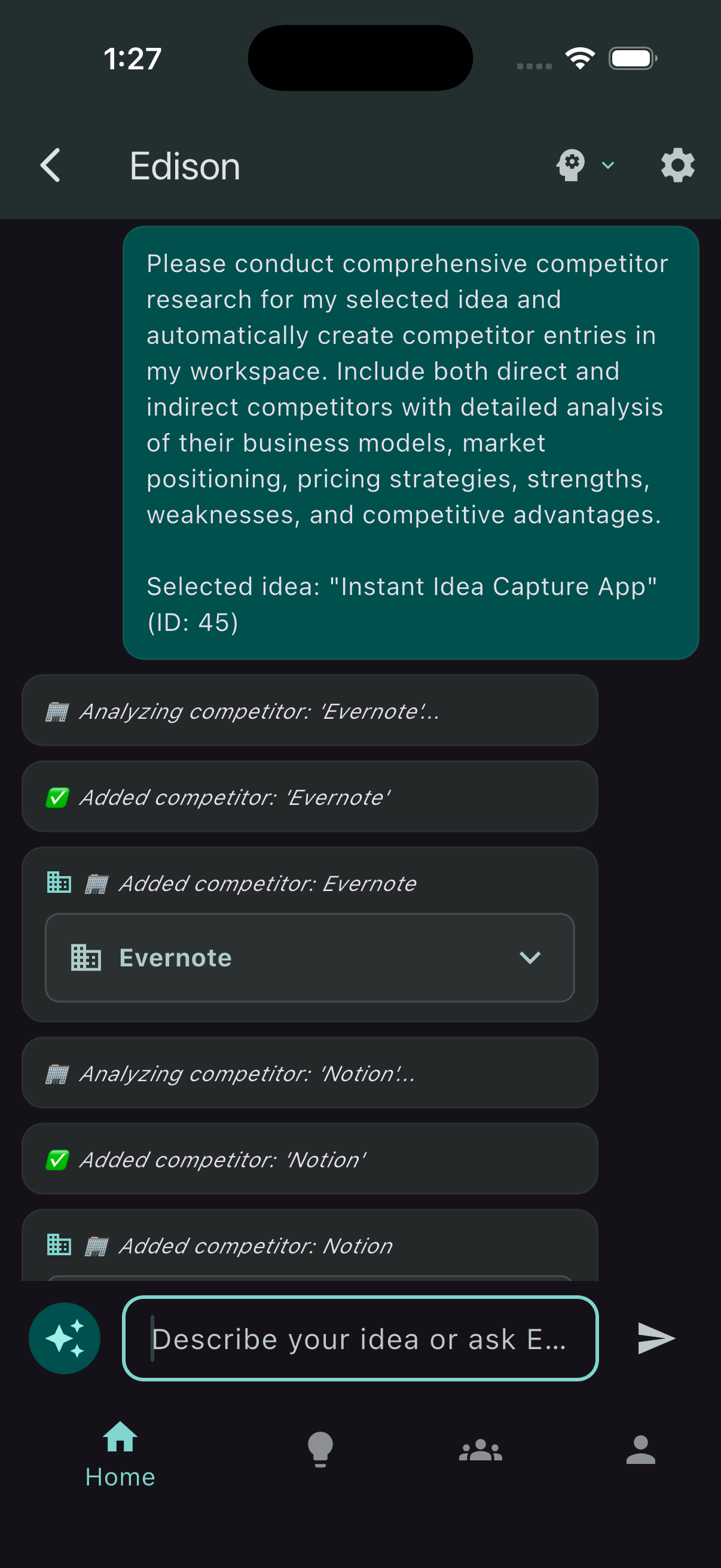 Competitors created by the agent with linkable results