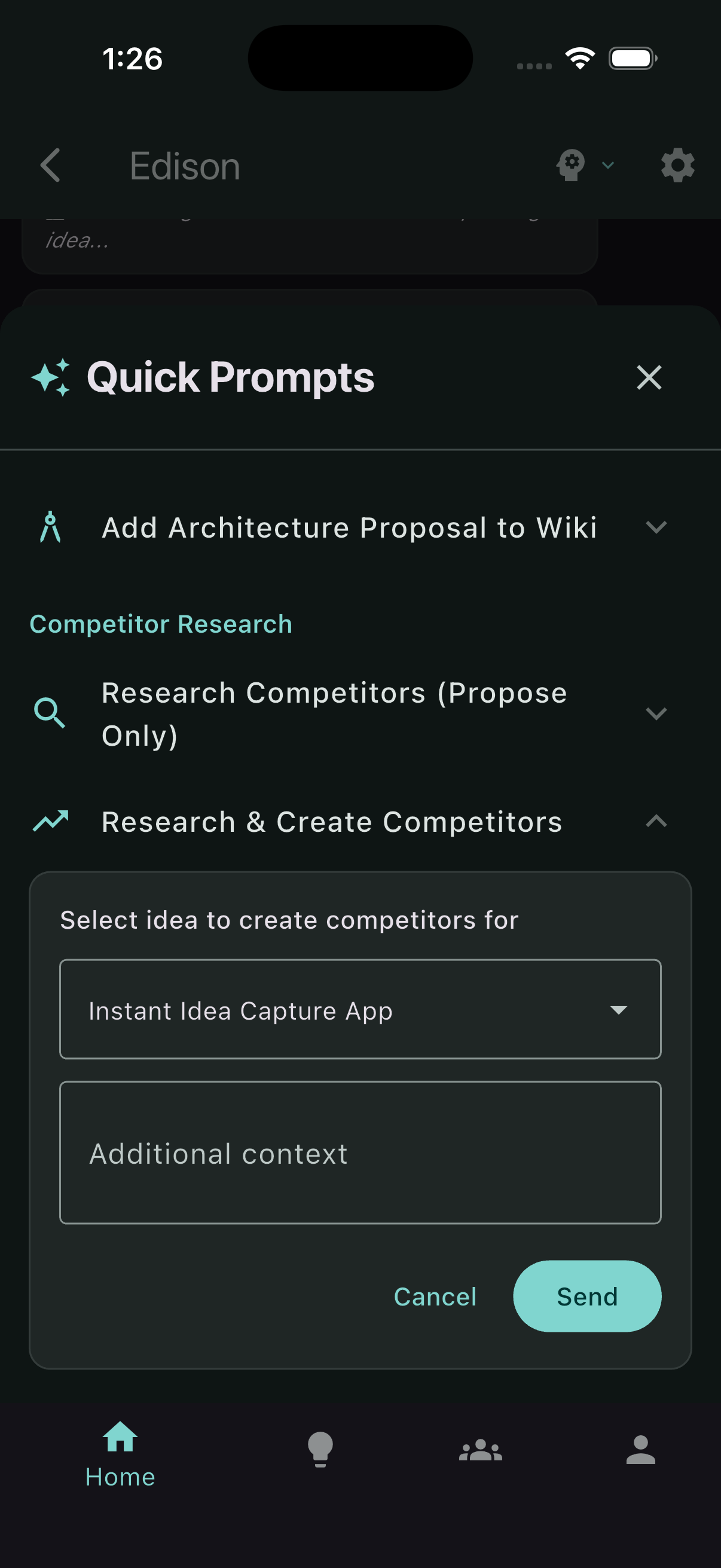 Quick prompt to research and create competitors