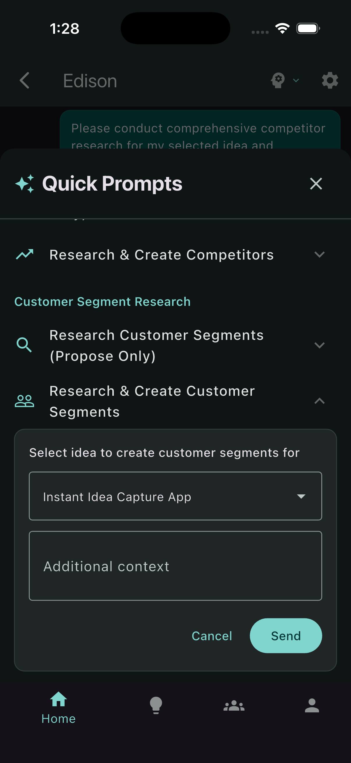 Quick prompt to research and create customer segments