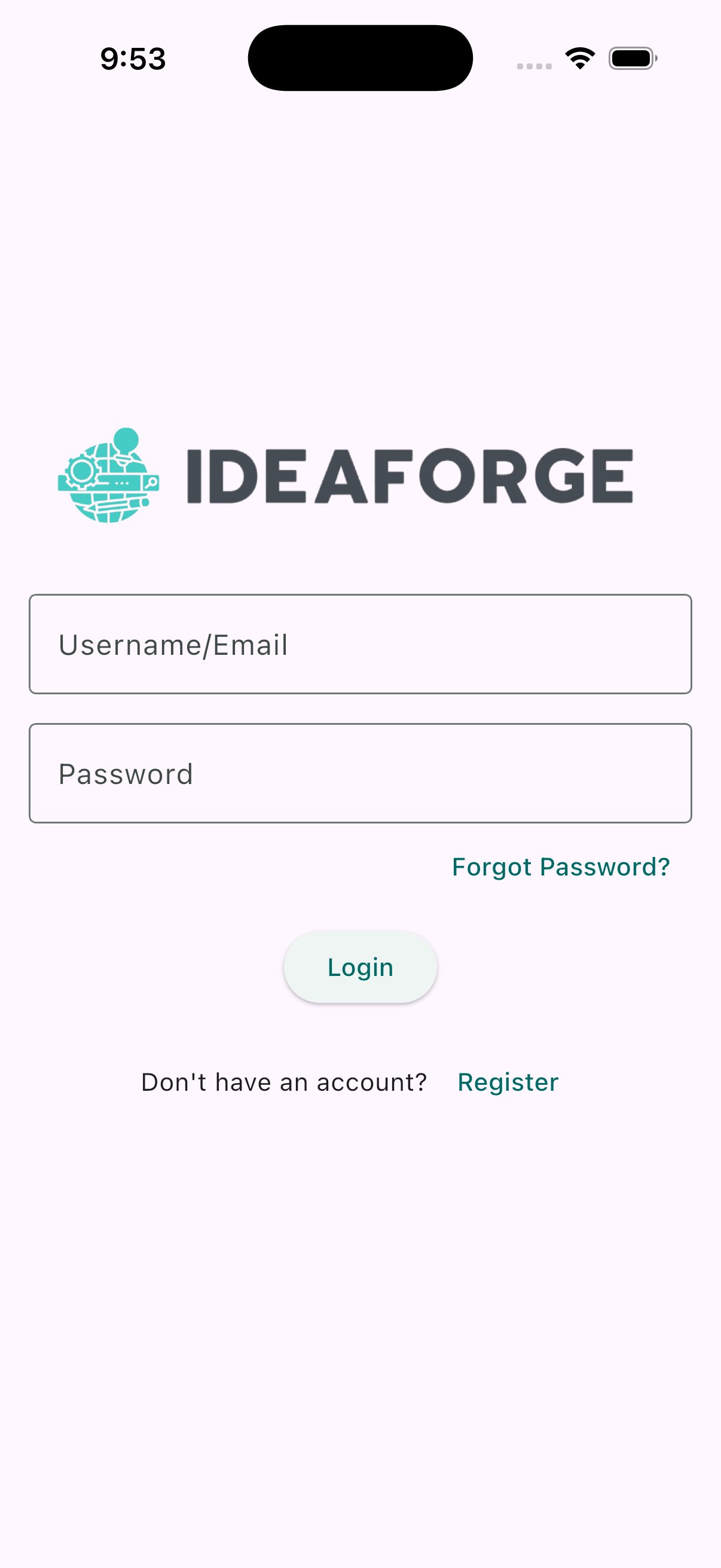 Login screen with Register option
