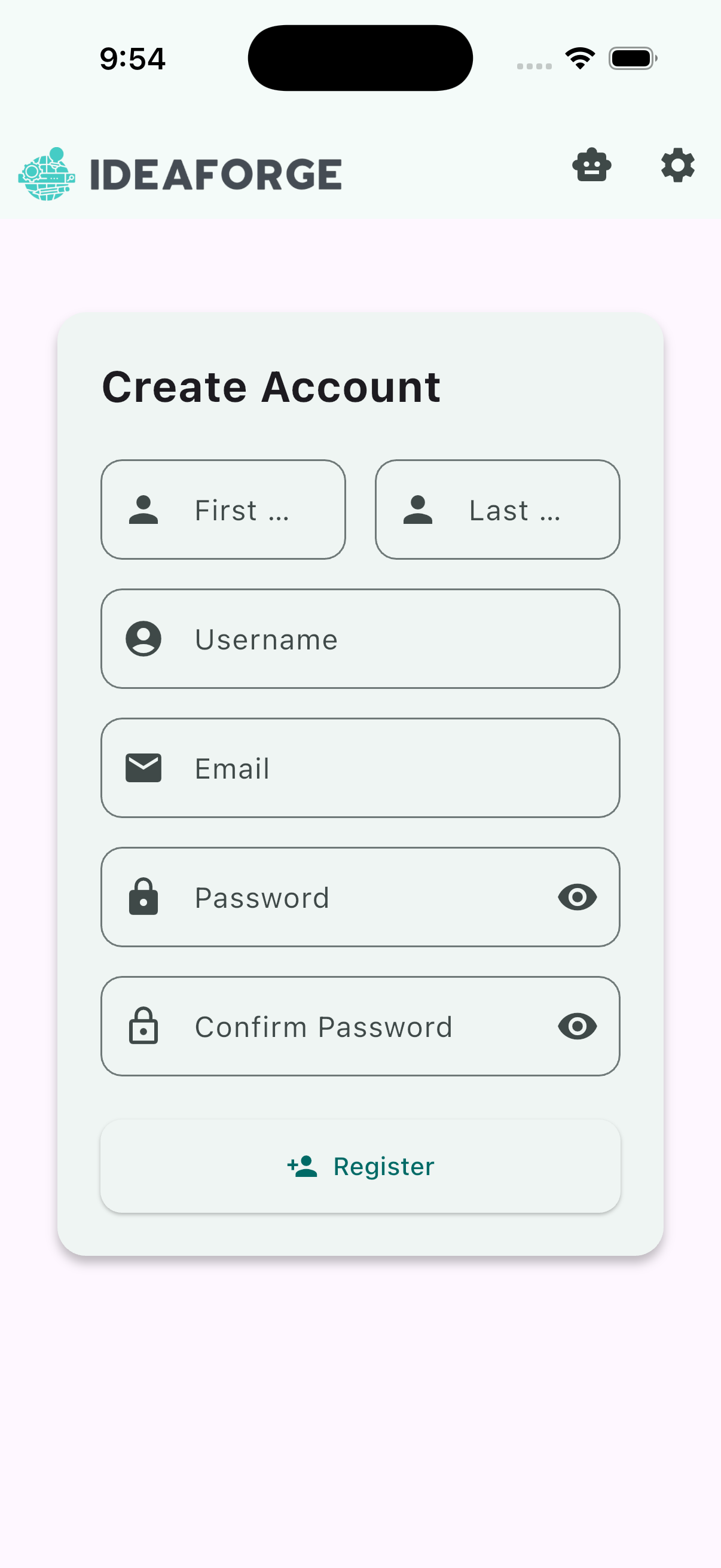 Register screen